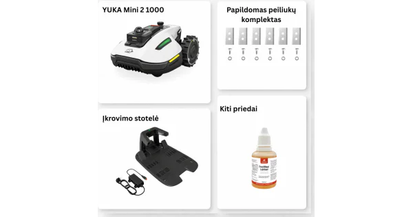 YUKA mini 2 1000: perimetrinis belaidis robotas vejapjovė (iki 10 arų)